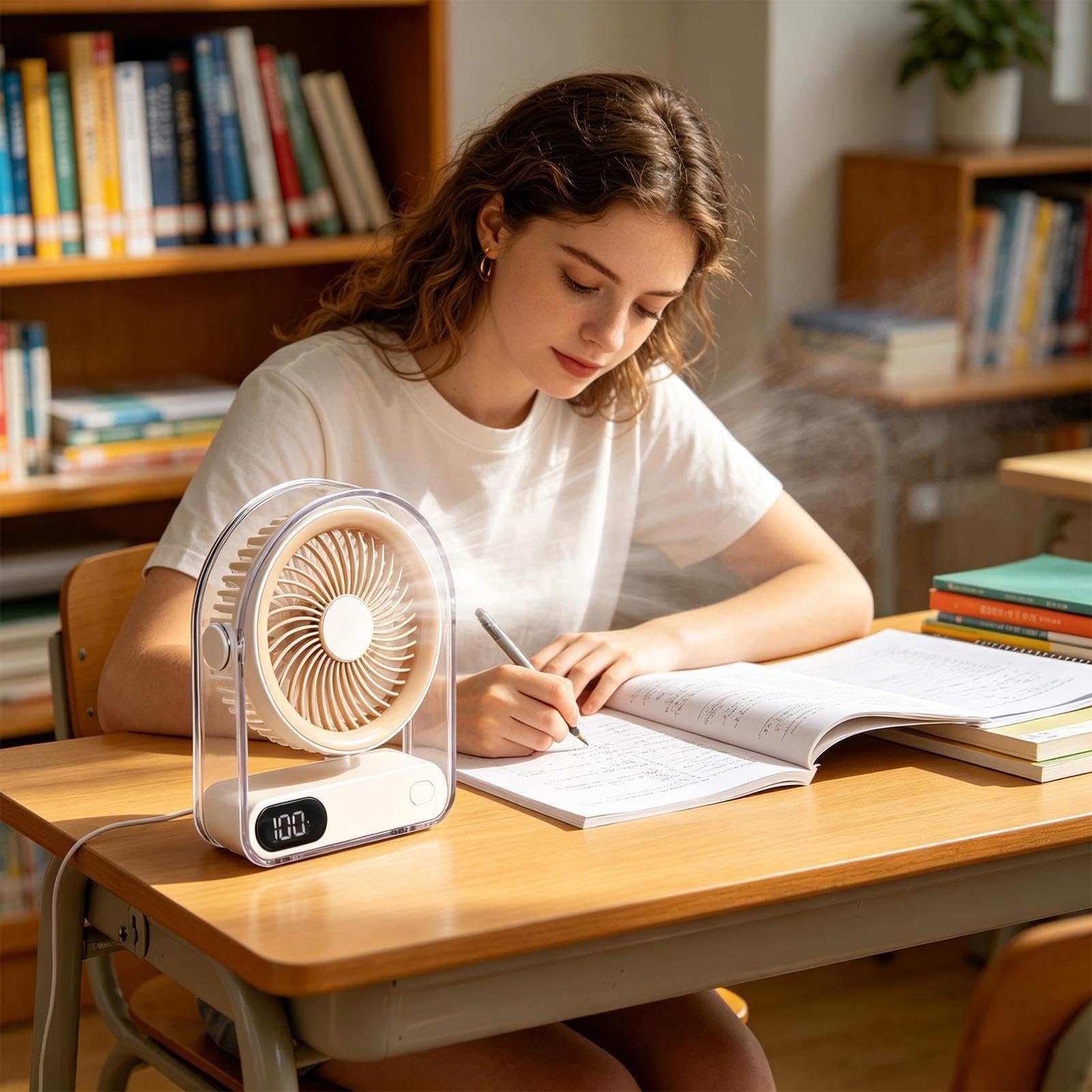 Ventilatore da Tavolo Mini Ricaricabile USB 5 Velocità Display Digitale | Ventilatore Desktop Silenzioso per Ufficio Comodino Camera da Soggiorno Studio Dormitorio