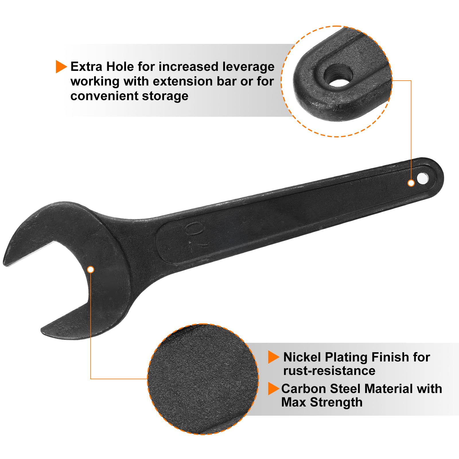 QUARKZMAN Llave De Boca Fija Abierta Individual 70mm Llave De Boca De Acero Al Carbono Grueso Para Reparación Automotriz Y Ensamblaje De Muebles Negro
