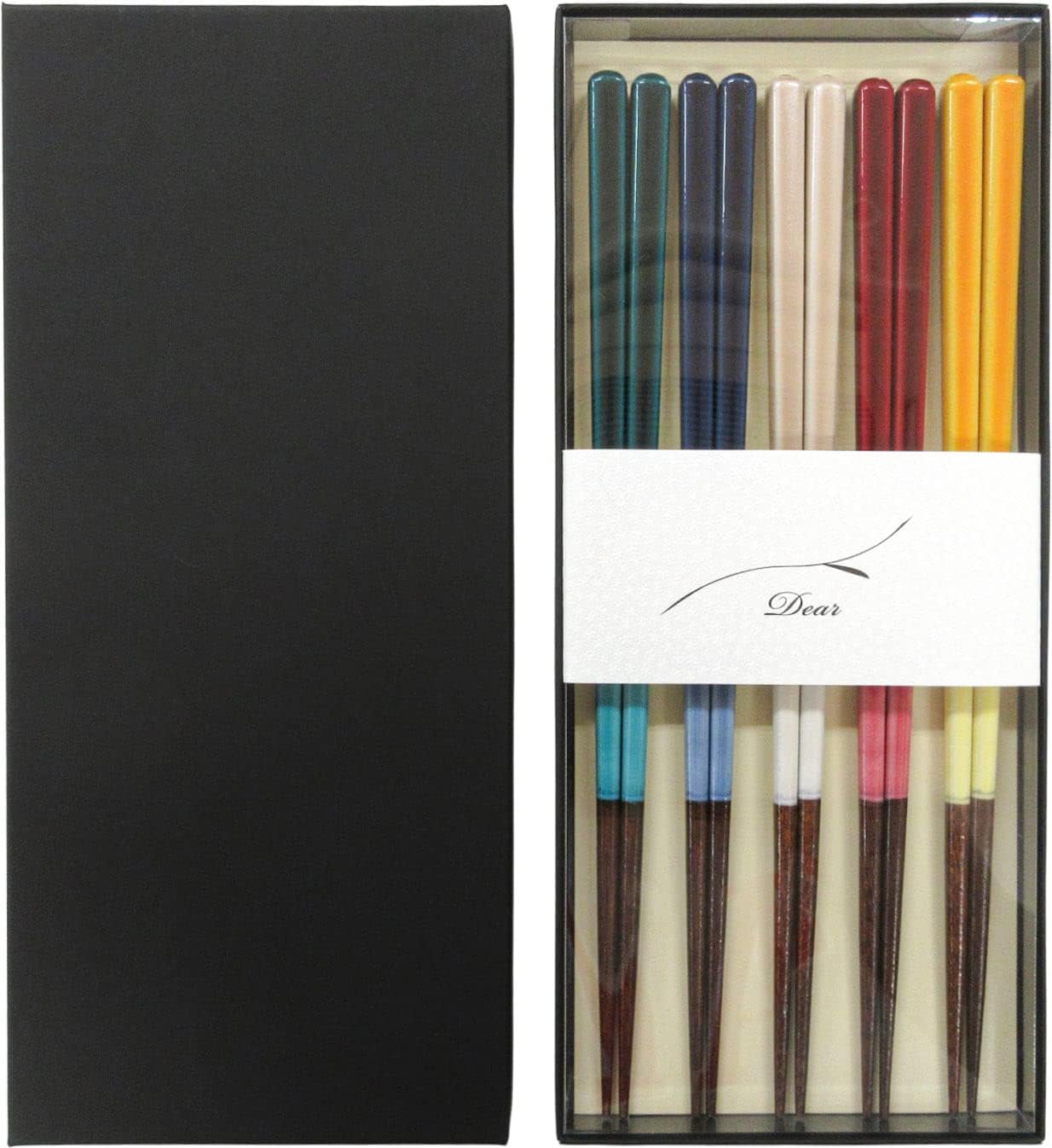 Handcrafted Authentic Japanese Wooden Chopsticks Set of 5 Pairs in Gift Box: Japanese Chic Colors [ Dishwasher-safe/ Made in Japan ]