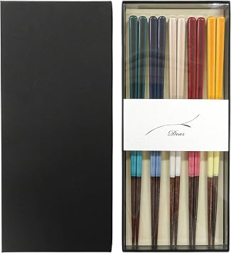 AOBA Handcrafted Authentic Japanese Wooden Chopsticks Set of 5 Pairs in Gift Box: Japanese Chic Colors [ Dishwasher-safe/ Made in Japan ]
