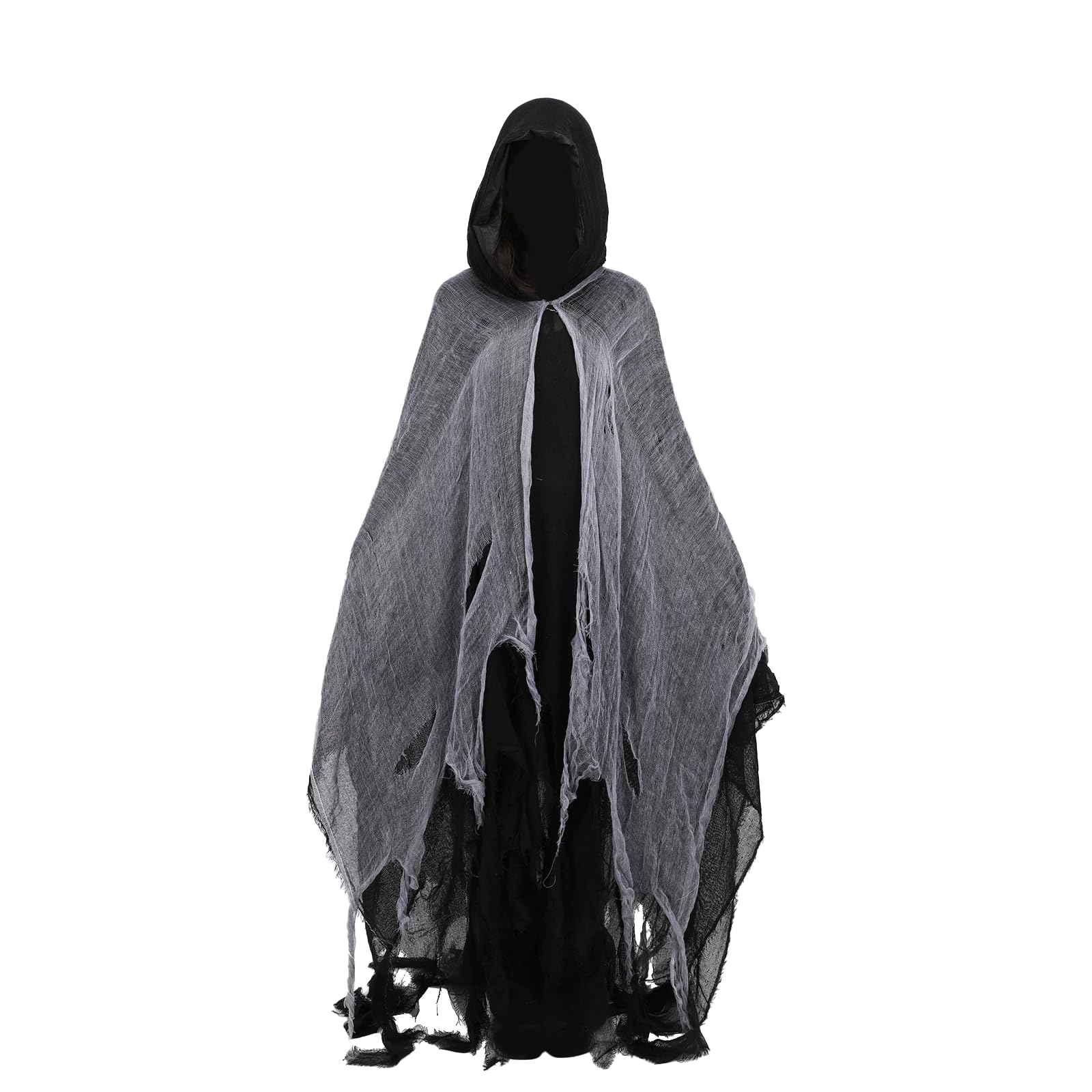 Adults Grim Reaper Cloak, 3PCS Halloween Death Hooded Costume with Robe Scythe Gloves, Fancy Dress Ghost Cosplay Party Props (Black, one cloak)