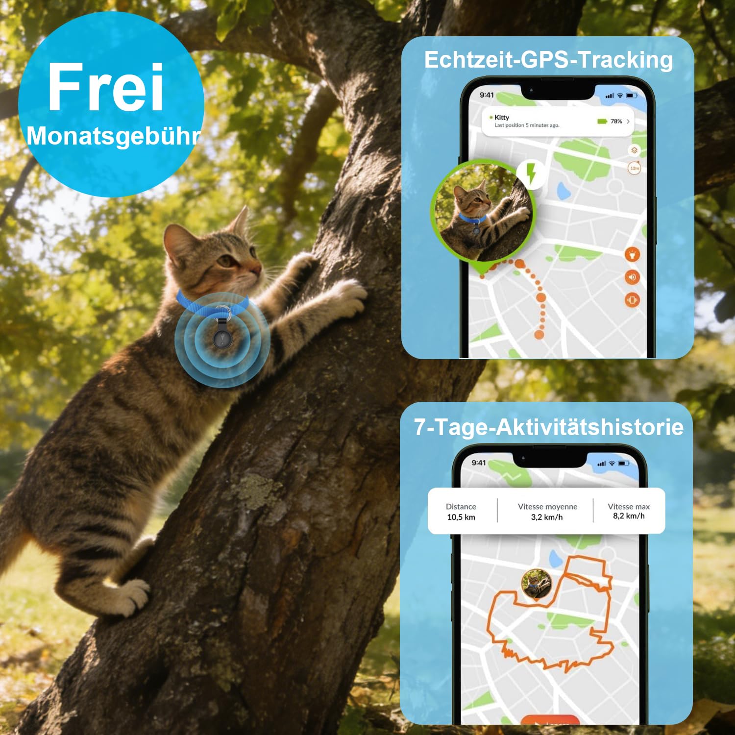 Collier GPS Chat,GPS Chien Compatible avec Les Systèmes iOS et Android Suivi Intelligent de La Localisation en Temps Réel Longue Autonomie Collier GPS pour Chien Traceur pour Animaux étanche-Noir Mat