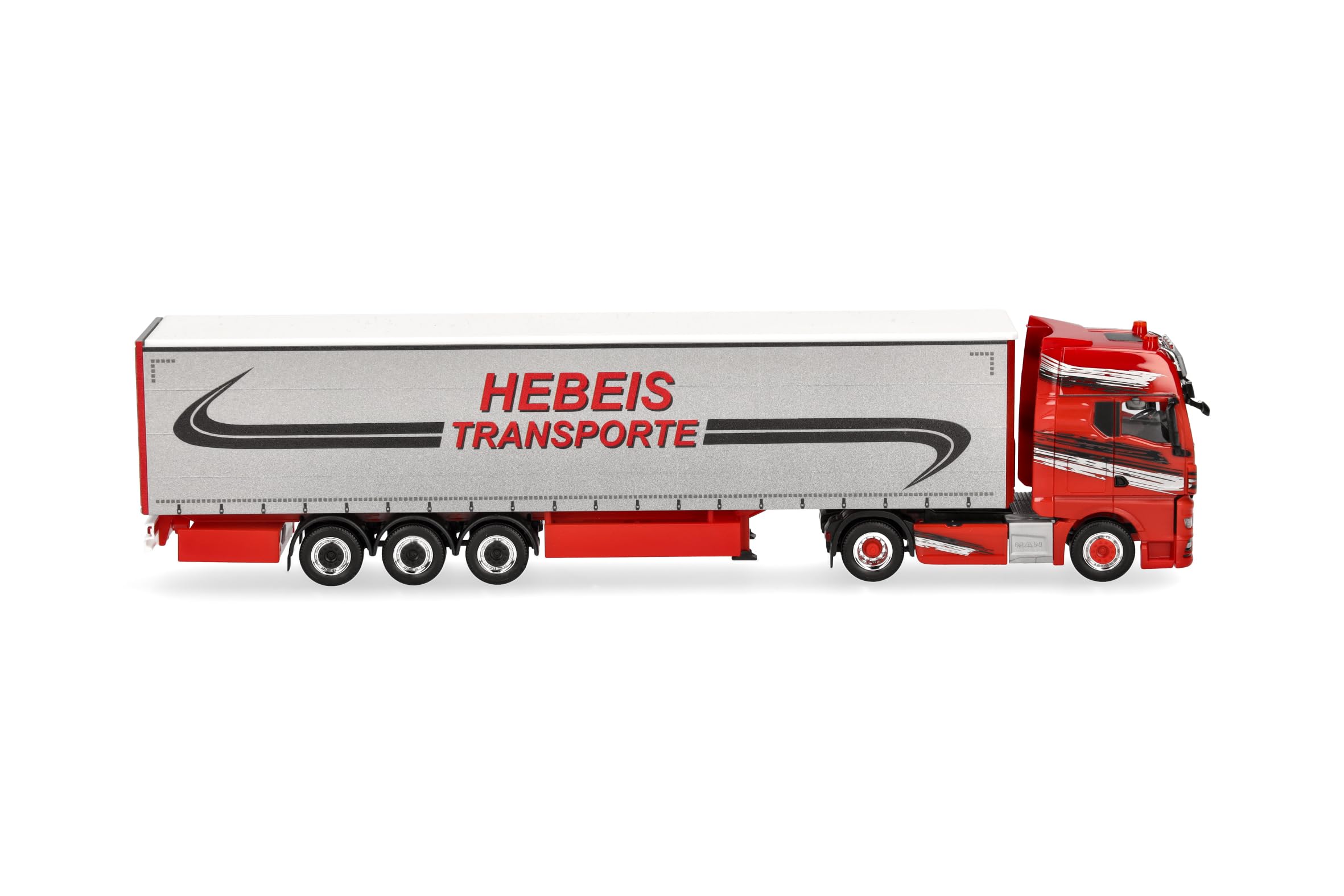 Herpa LKW Modell MAN TGX GX Gardinenplanen-Sattelzug Hebeis Transporte, Miniatur im Maßstab 1:87, Sammlerstück, Made in Germany, Kunststoff