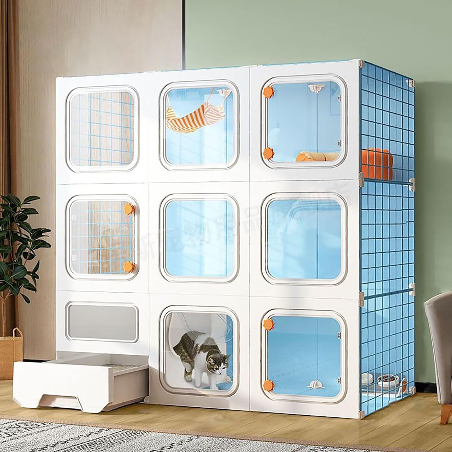 asdchZen Cat House Cat Cage Indoor With Litter Box,Cat Enclosures Diy Kitten Cage Detachable Cat House Cattery With Hammock For Cat And Small Animals,One Color-105x35x105cm