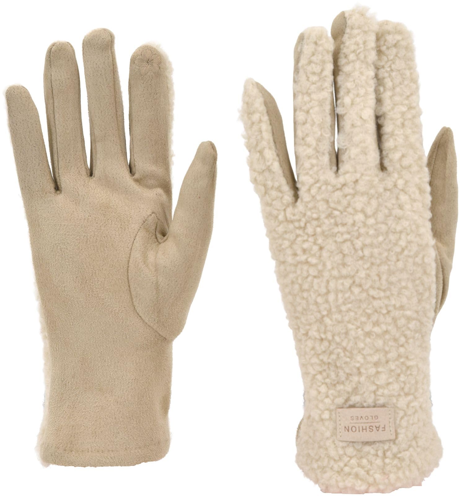styleBREAKER Damen Touchscreen Handschuhe mit Teddyplüsch | Weiche warme Winter Fingerhandschuhe | Kuscheliger Smartphone Handschuh in vielen Farben