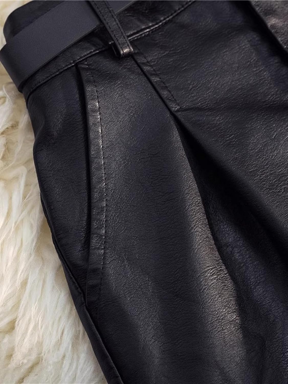 [MeipingQu] レザーショートパンツ レディース 短パン PU革 ハイウエスト セクシー ポケット付き ウェストゴム ショー