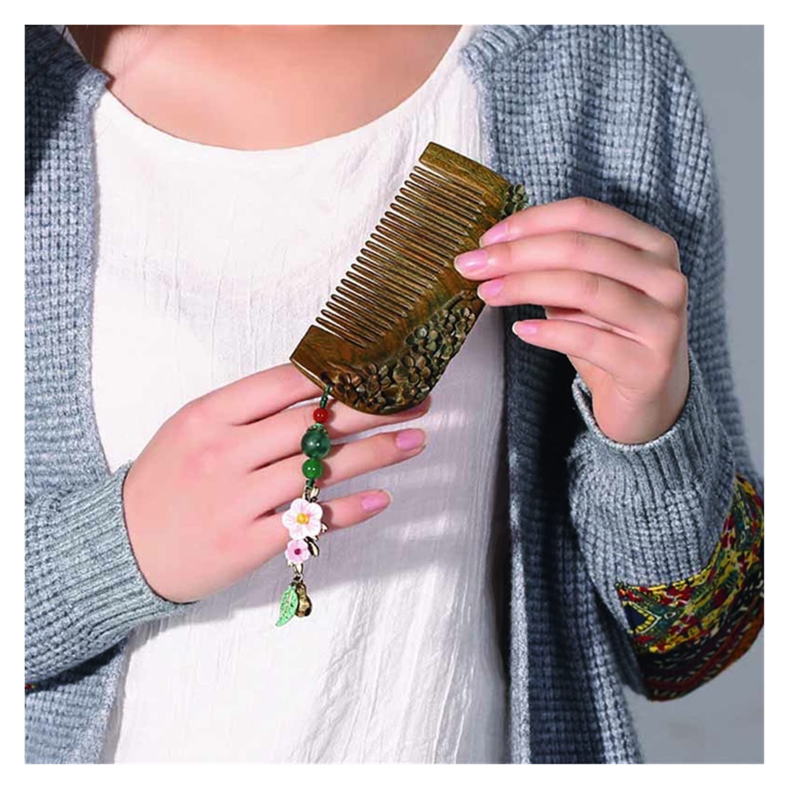 Green Sandelholz Kamm Sandelholz Duft Haarkamm Girls verwenden Klassische Kämme, um Styling -Werkzeuge von Hand herzustellen (Color : As Shown)
