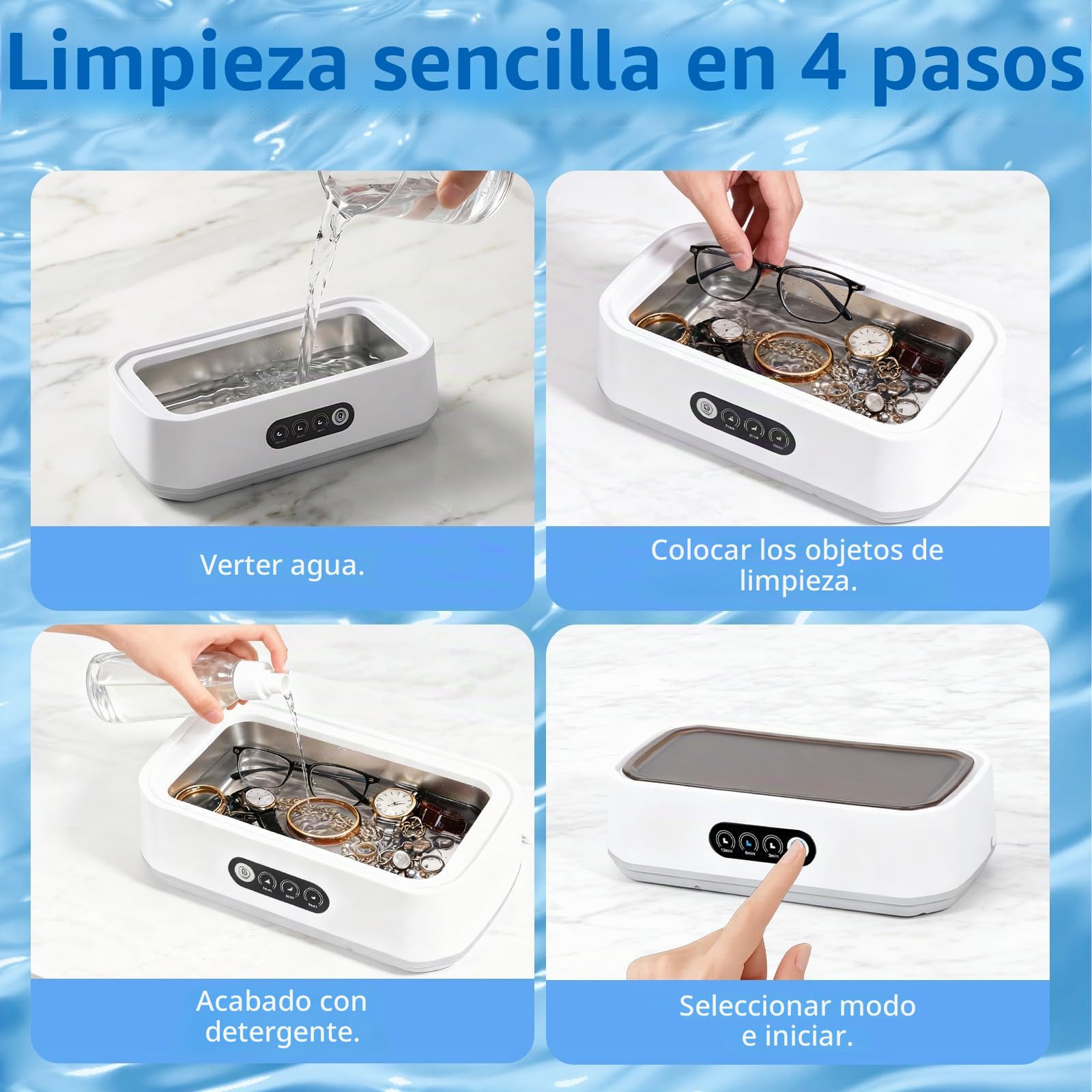 Limpiador Ultrasónico 650ml, Ultrasonidos Limpieza 49KHz, Ultrasonic Cleaner, 3 Funciones de Tiempo, Limpieza Ultrasonidos para Gafas, Joyas, Dentaduras