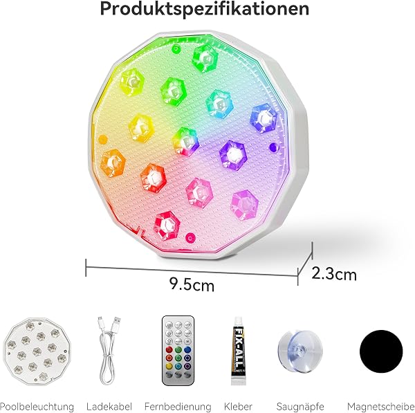 Ollny Lumiere Piscine avec Télécommande, Lampes LED RGB Submersibles Rechargeables, Éclairage Magnétique Flottant pour Piscine, Étanches IP67, Lampe Piscine pour Baignoire Étang Fête - 2