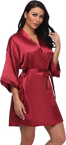 Miniatura 3 de Bata corta sedosa para mujer, bata de satén para novia, dama de honor, boda, fiesta, ropa de dormir