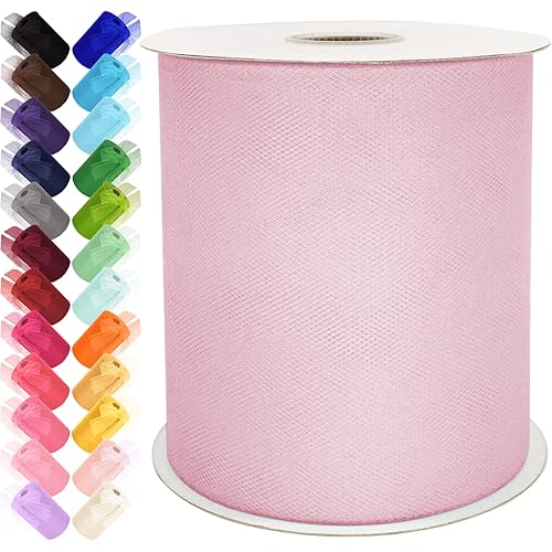 Tulle Fabric Rolls 6 Inch by 200 Yards (600 FT) Ribbon Netting Spool for Tutu Skirt Wedding Baby Shower Birthday Party Decoration Gift Wrapping DIY Crafts (Baby Pink)