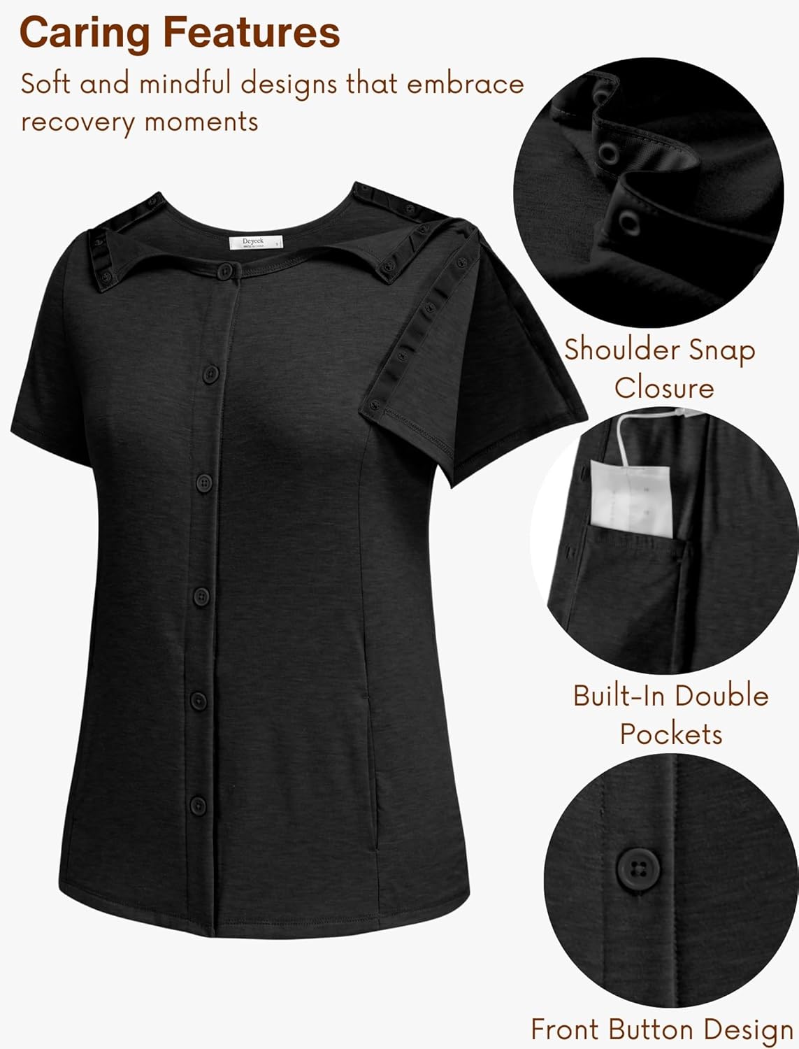 Deyeek Mastectomy Shirts with Drain Pockets Tear Away Side Shoulder Surgery Tops for Women Chemo Shirts for Port Access - Image 4