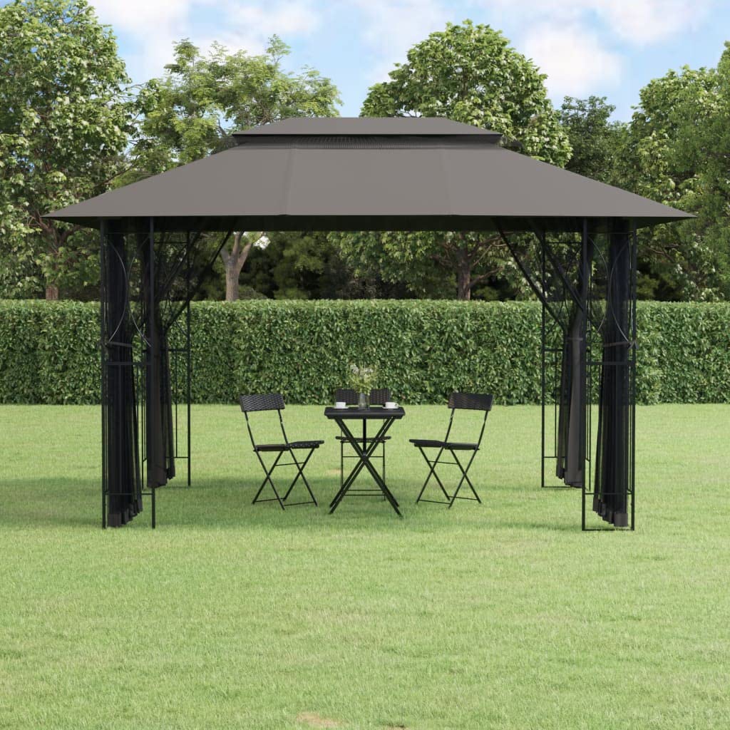 Carpa con paredes laterales, antracita, 400 x 300 x 270 cm, acero, carpa para fiestas, jardín, exterior, impermeable, resistente a la intemperie con protección UV