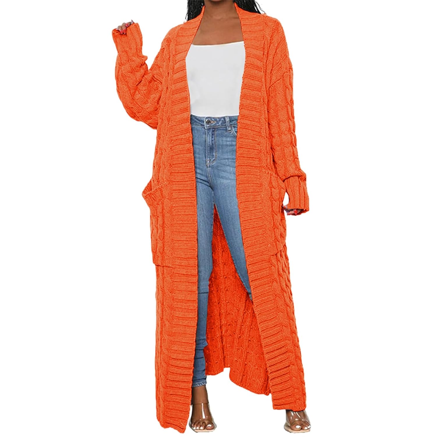 Long Cardigans for Women Stylish Cable Knit Chunky Cardigan Loose Knit Outwear Fall Open Front Coat Knitted Outwear