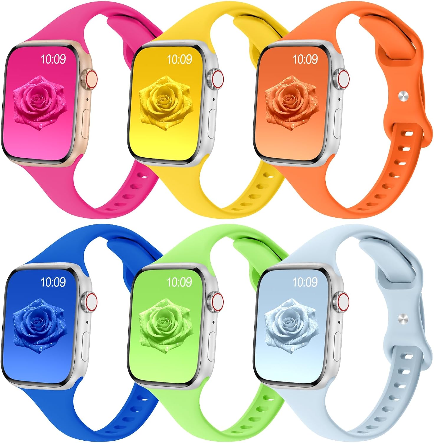 6 Pack Thin Slim Soft Silicone Bands Compatible with Apple Watch Women Men