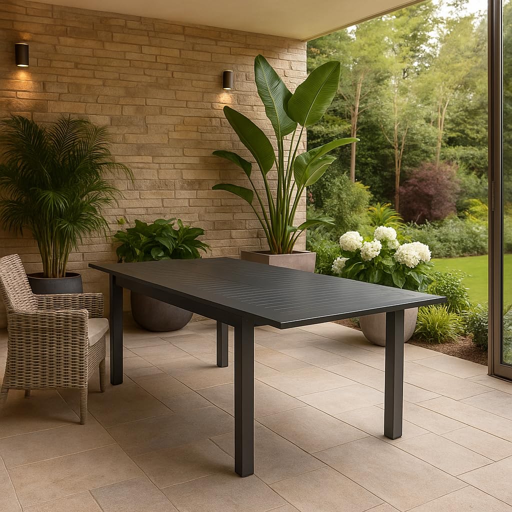 Decor Space Tavolo allungabile Ibiza Antracite in alluminio dogato da esterno per giardino e veranda (Tavolo/150-210 x 90 cm)
