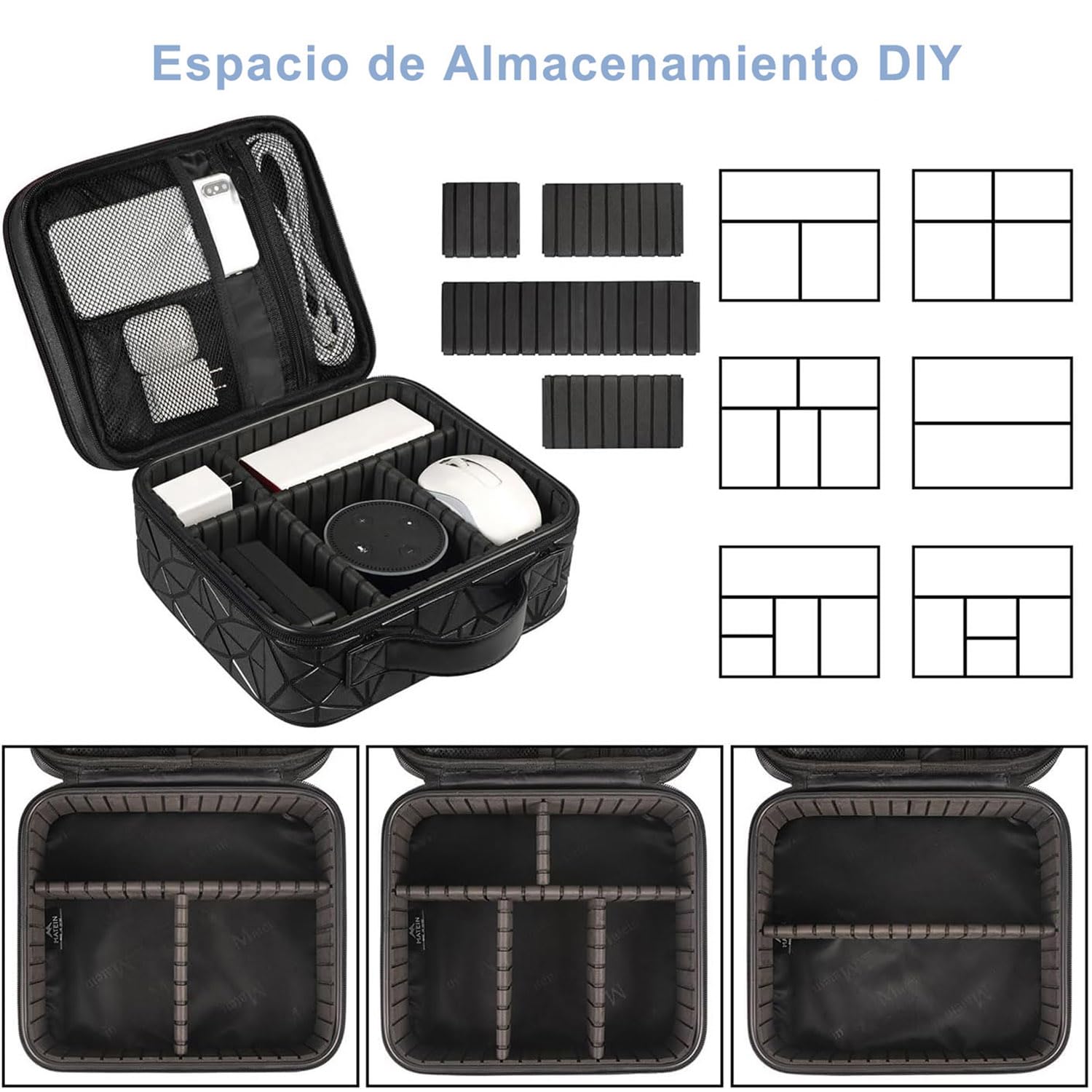 MATEIN Organizador Cables Viaje con Separadores Ajustables, Bolsa para Cables y Accesorios Electrónicos, Estuche Doble Capa Portátil Antigolpes Impermeable para Cargadores y Equipos de Música, Negro