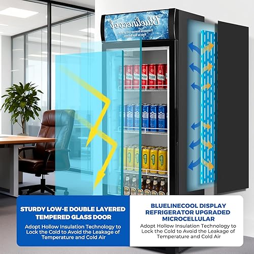 Miniatura 6 de Refrigeradores comerciales de 9 pies cúbicos verticales - Refrigerador de bebidas con puerta de vidrio con luz LED, estantes ajustables, ruedas