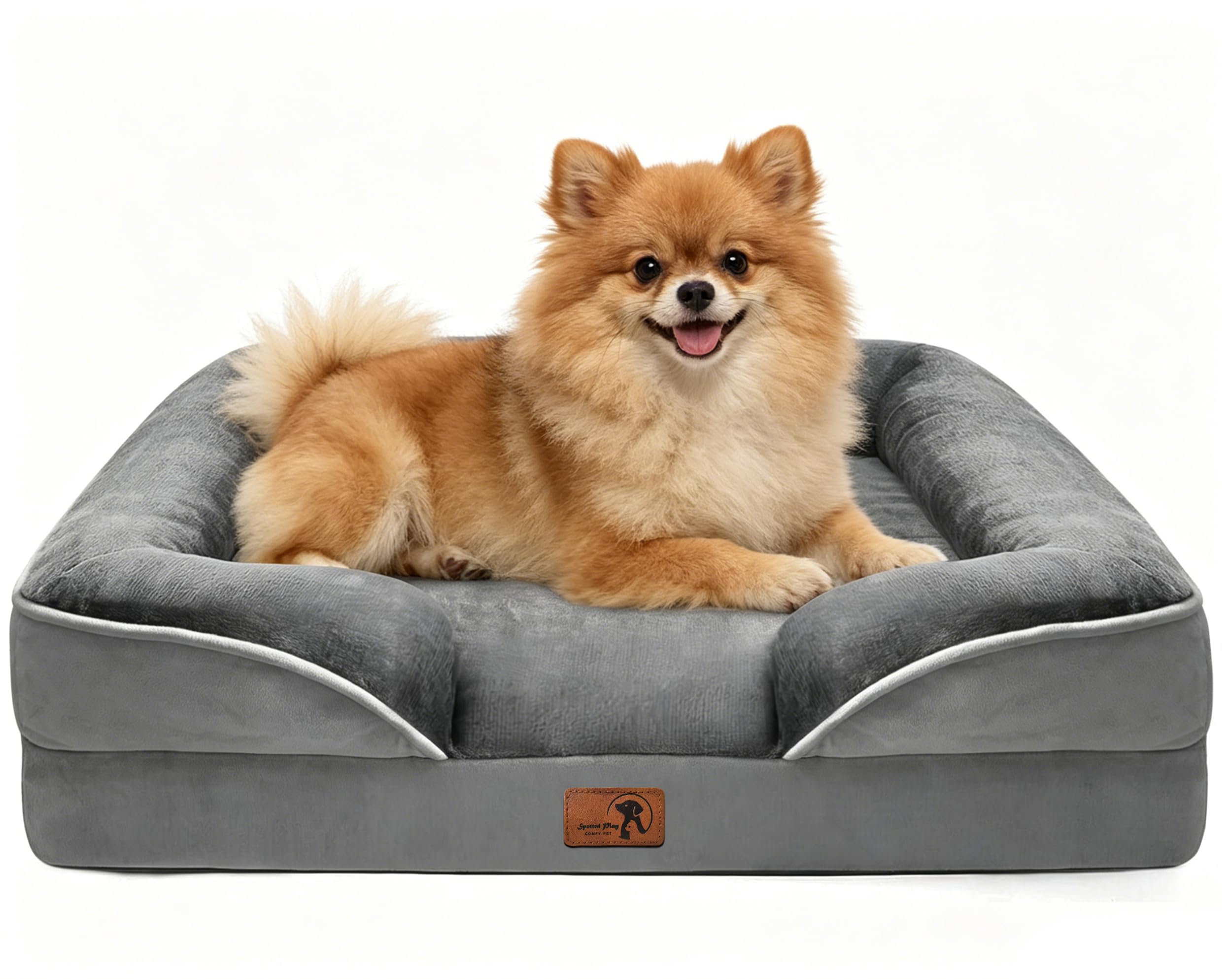Spotted Play Cama ortopédica para perros con laterales, sofá cama para perros pequeños, cama de espuma de apoyo para mascotas con funda extraíble lavable, forro impermeable y parte inferior