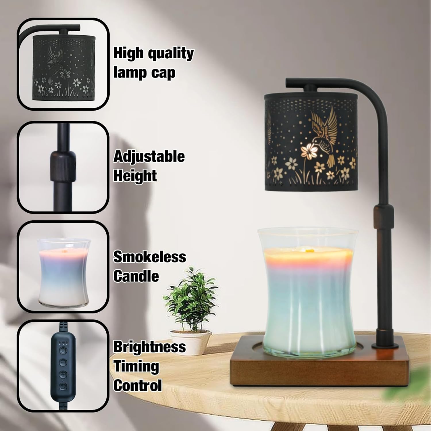 Candle Warmer Lamp Timer - Birthday Gifts for Women Mom, House Warming Gifts New Home Decor, Modern Farmhouse Decor, Hummingbirds Candle Warmer for All Jar Candles with 2 Bulb - Image 5
