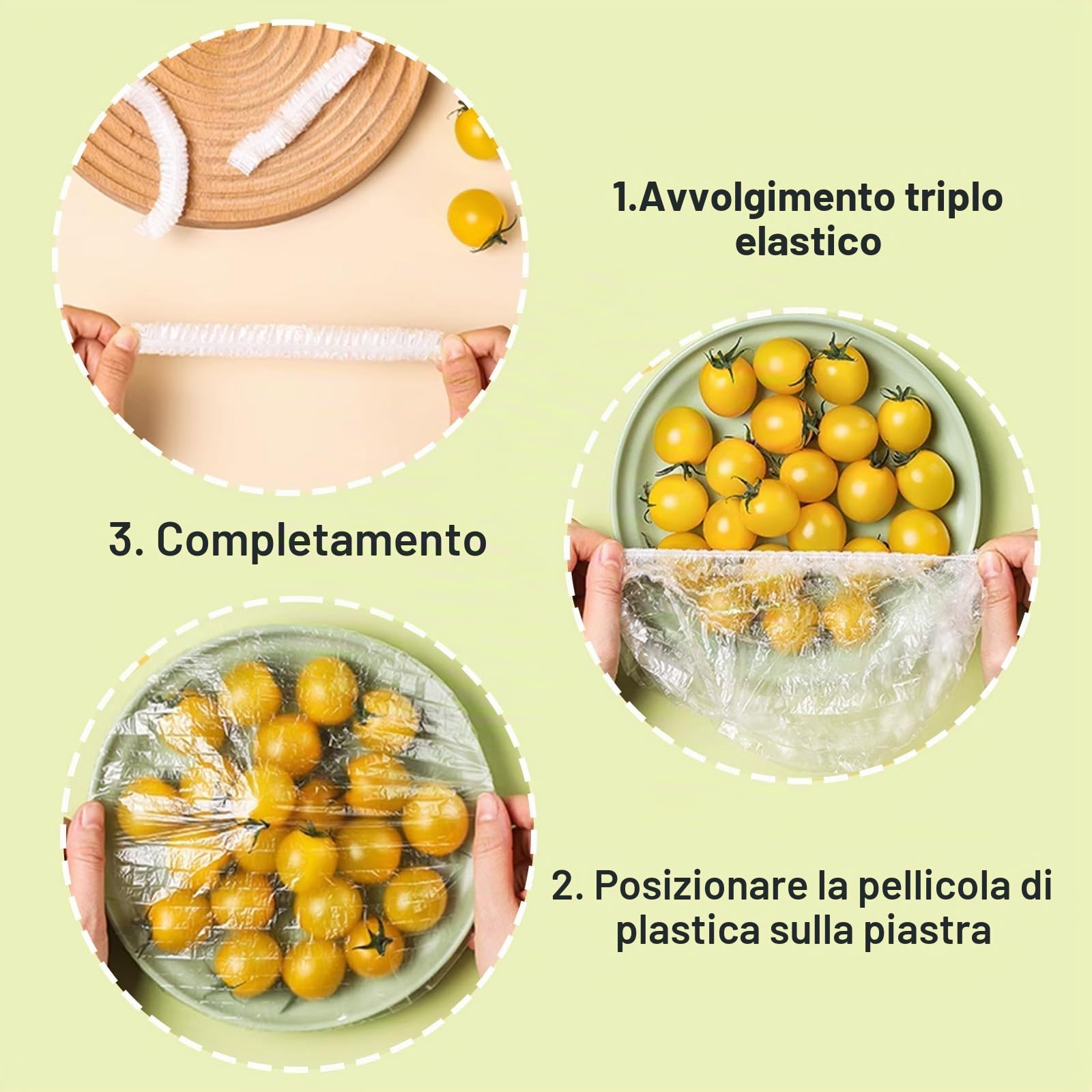 100 pezzi di pellicola trasparente con gomma elastica, riutilizzabili, coperture per alimenti, sacchetti sigillati per la conservazione degli alimenti