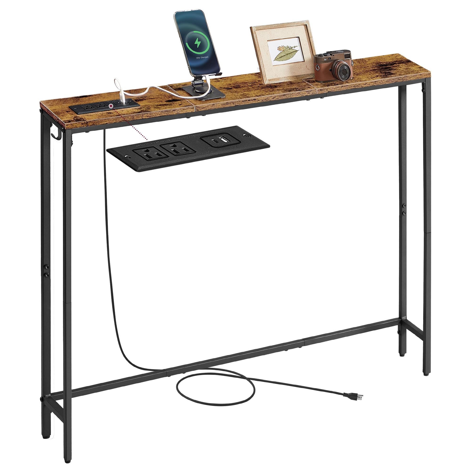 VASAGLE Console Table with Power Outlet β Slim Behind Couch