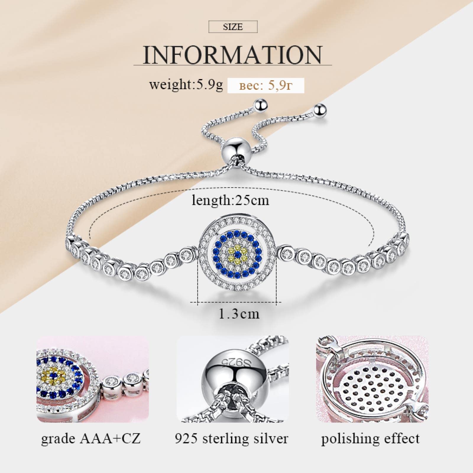 Auténtica Pulsera De Plata 925 Cuentas Ajustables Mal De Ojo Azul Cz Pulseras De Tenis para Mujeres Hombres Joyería De Amistad