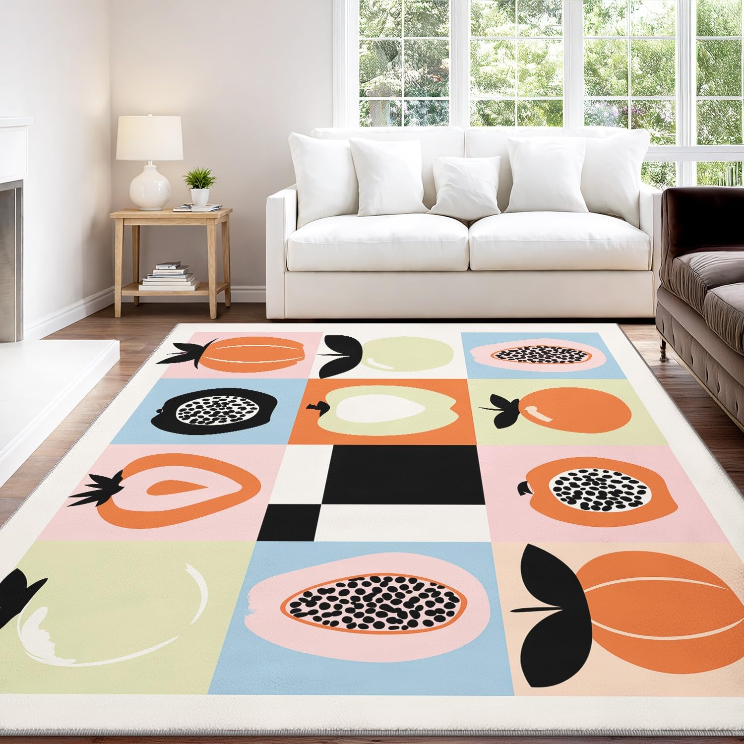 Generisch Alfombra moderna y animada, diseño de frutas a cuadros, 160 x 230 cm, antideslizante, sin pelusas, multicolor, para dormitorio, lavable a máquina