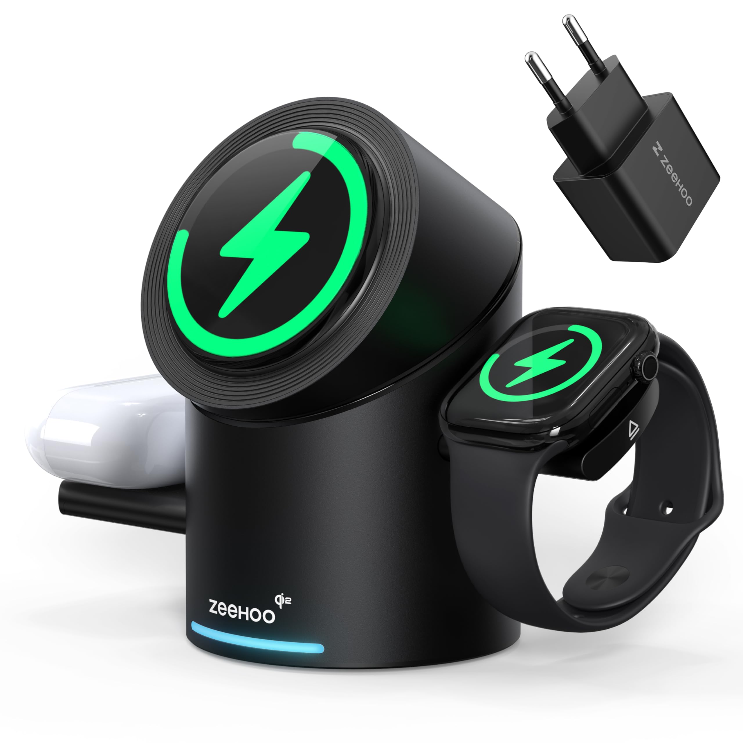 Estación de Carga inalámbrica ZEEHOO para Dispositivos Apple, Compatible con Soporte de Cargador MagSafe, estación de Carga 15W 3 en 1 para Apple Watch, iPhone, AirPods (Adaptador de Carga de 30W