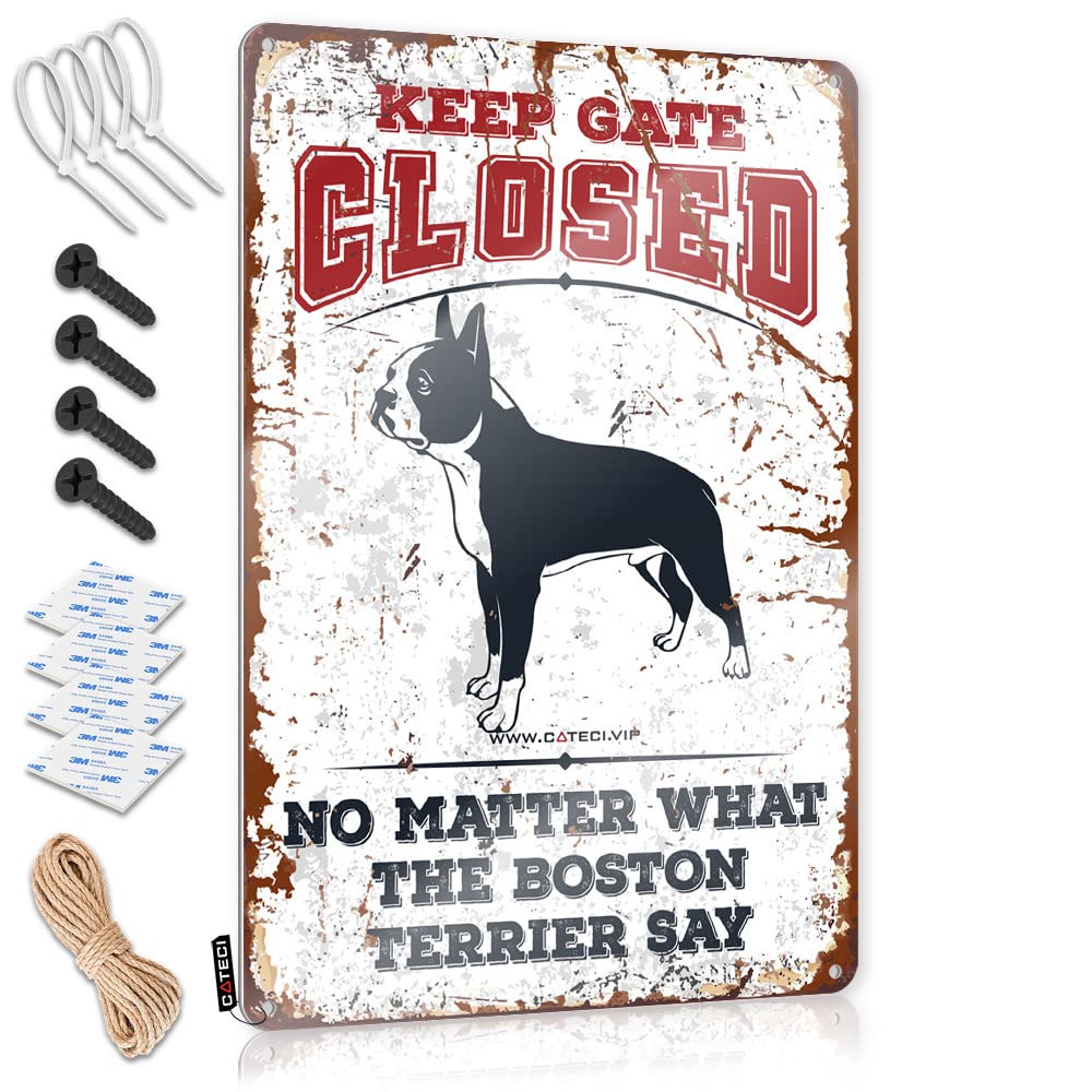 IBWNBBUSN Bar Signs For Home Bar Wall Keep Gate Closed No Matter What The Boston Terrier Say Tin Sign Tin Signs Camping Rules Funny Bar Decor