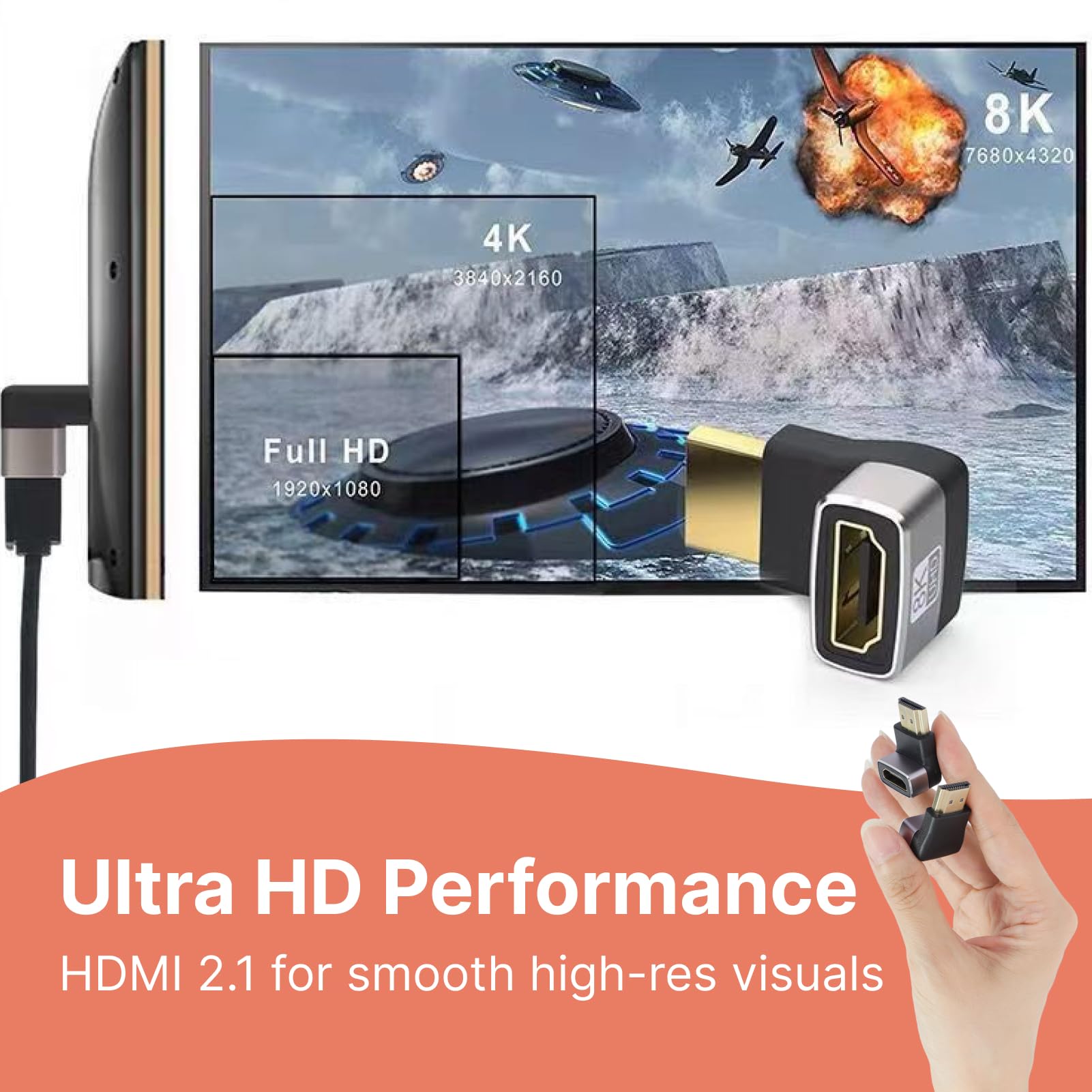 2 Pièces Adaptateur HDMI Coudé 8K, câble HDMI 2.1 et Rallonge HDMI Male Femelle, Coudé 90° et 270°, Connecteur Angle Droit Plaqué Or, Compatible TV, Moniteur, Laptop, Console, Prise HD MI Fiable