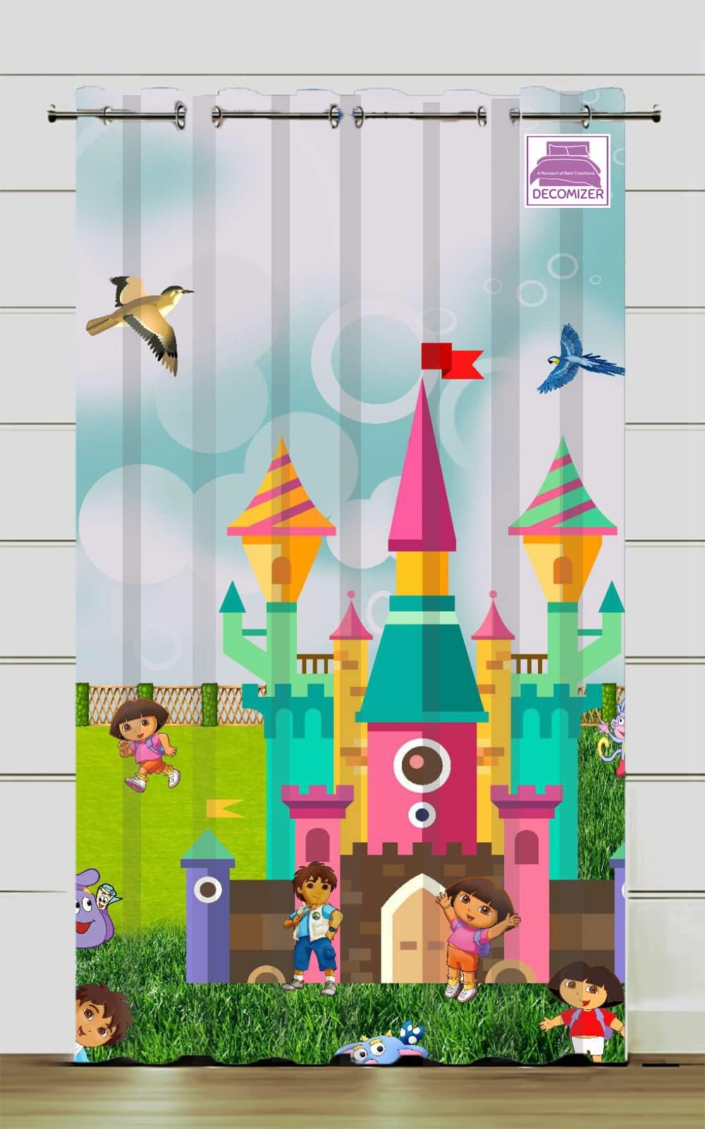 DECOMIZER Doraa Kingdom Printed Kids Curtains, 1 Panel, 4x7 Feet, Kids Room, Nursery, Bedroom, Playroom