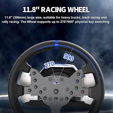 PXN V99 3.2Nm Force Feedback Gaming Steering Wheel 270-900 Degree, 11.8-inch, Hall 3-Pedal, H Shifter - Sim Racing Wheel for PC, PS4, Xbox One, Xbox Series X|S