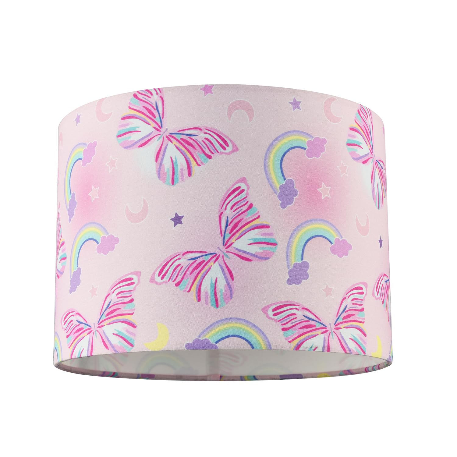 Happy Homewares Pink Drum Lamp Shade - Butterflies & Rainbows - 25cm - Cotton Lined