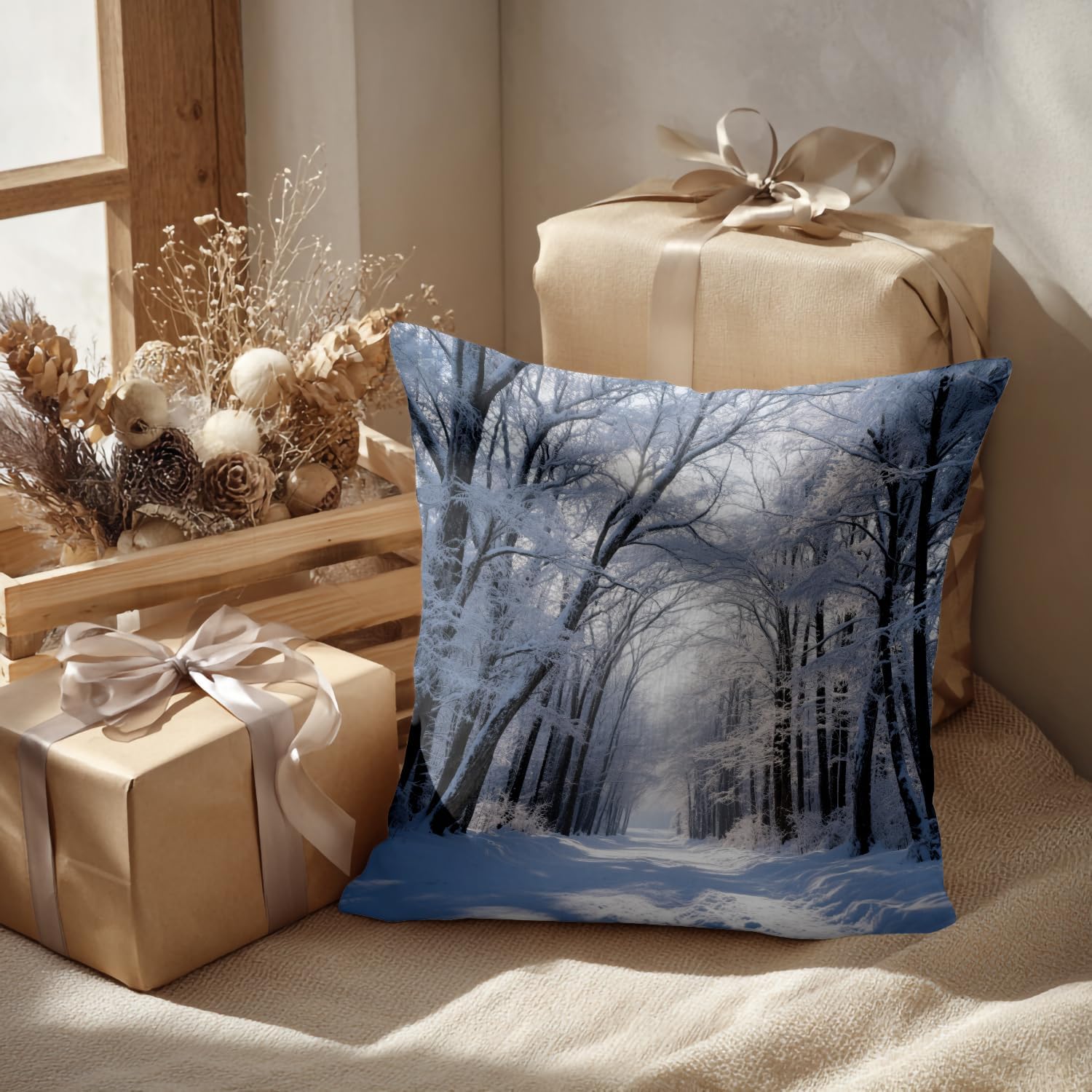 Batmerry Trees in Park with Heavy Snow Winter Throw Pillow Covers, Landscape Decorative Pillow Covers Digital Printing Blended Fabric for Couch Sofa Bed Invisible Zipper 26X26 in(Set of 2)