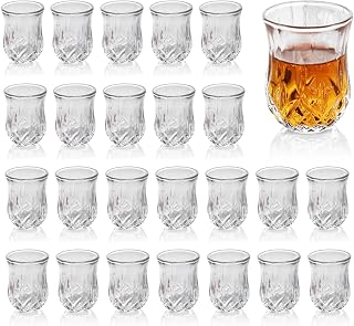 Quaffer Shot Glass (Set of 24) – Elegant Diamond Patterned Shot Glasses 1.75 oz – Classic Whisky Vodka Tequila Sherry Brandy Cordial Mini Snifters Glasses - Perfect for Parties, Bars, Events, Home Bar