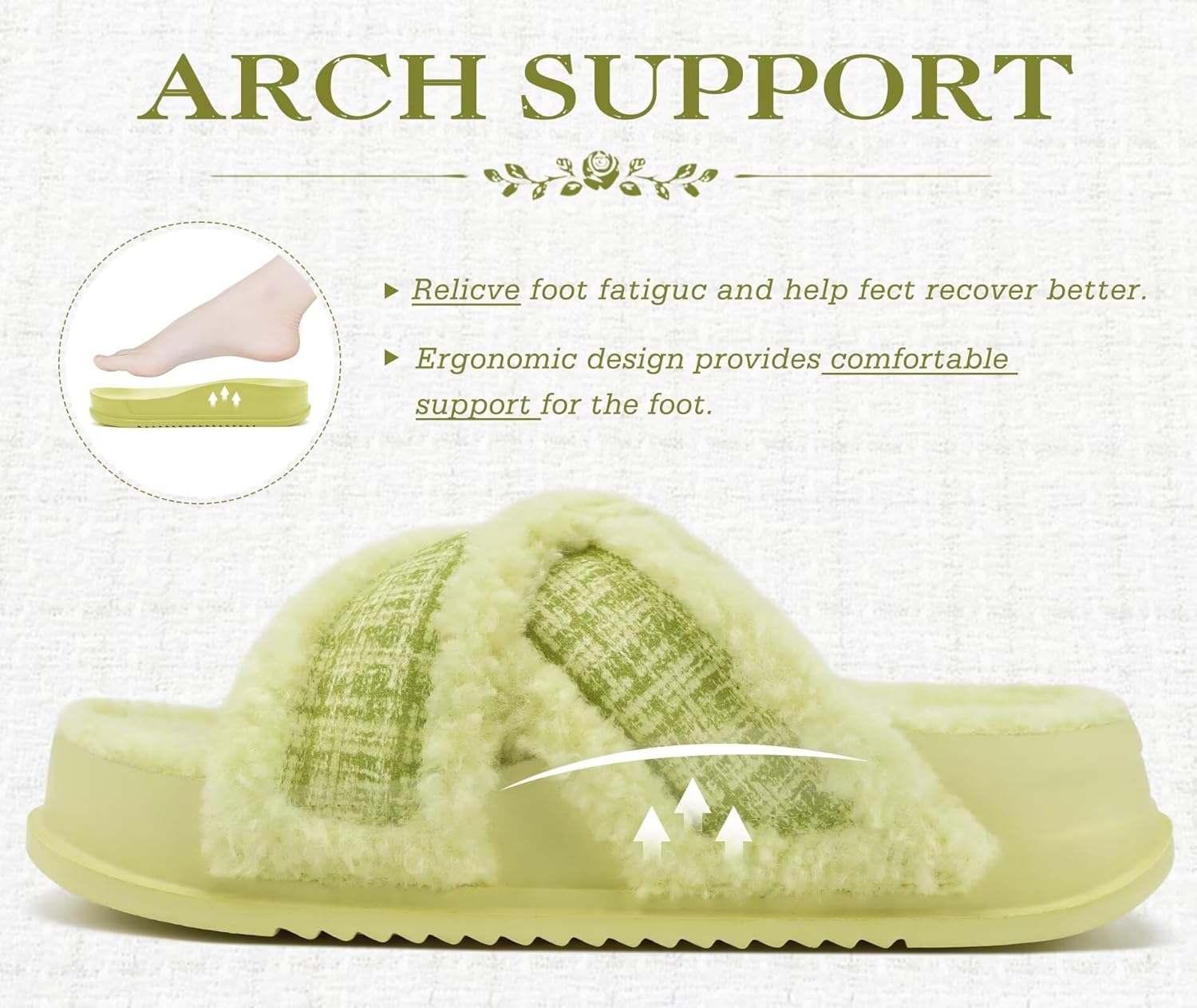 KuaiLu Women's Fuzzy Cross Band Platform Slippers Furry Faux Fur Comfortable Arch Support Open Toe Slides for Indoor Outdoor - Image 4