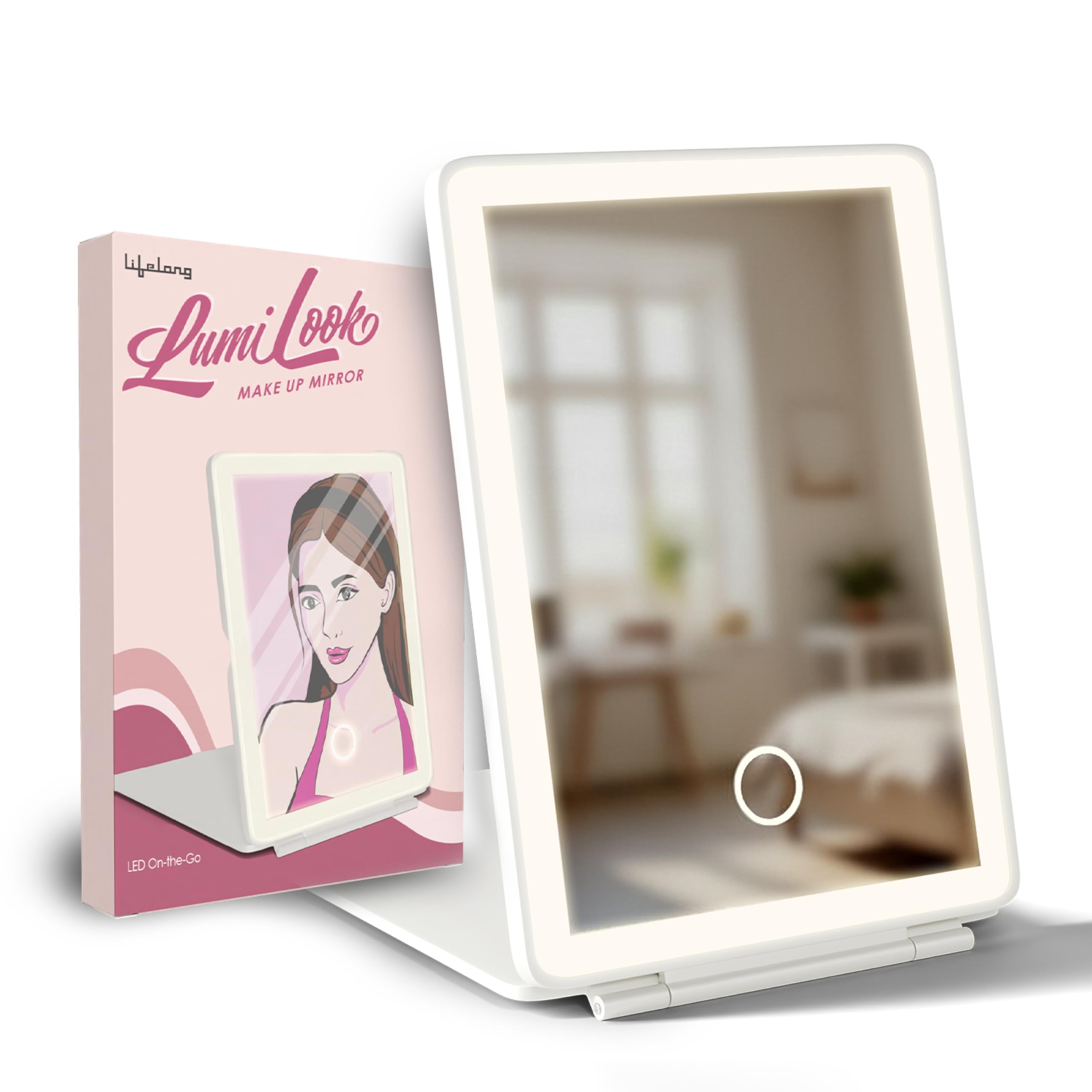 Lifelong LumiLook Make Up Mirror | Foldable LED Beauty Mirror with 3 Colour Modes | Type-C Rechargeable Battery | Portable, Lightweight, & Compact Vanity Mirror for Home & Travel (White, Retangular)-image-36