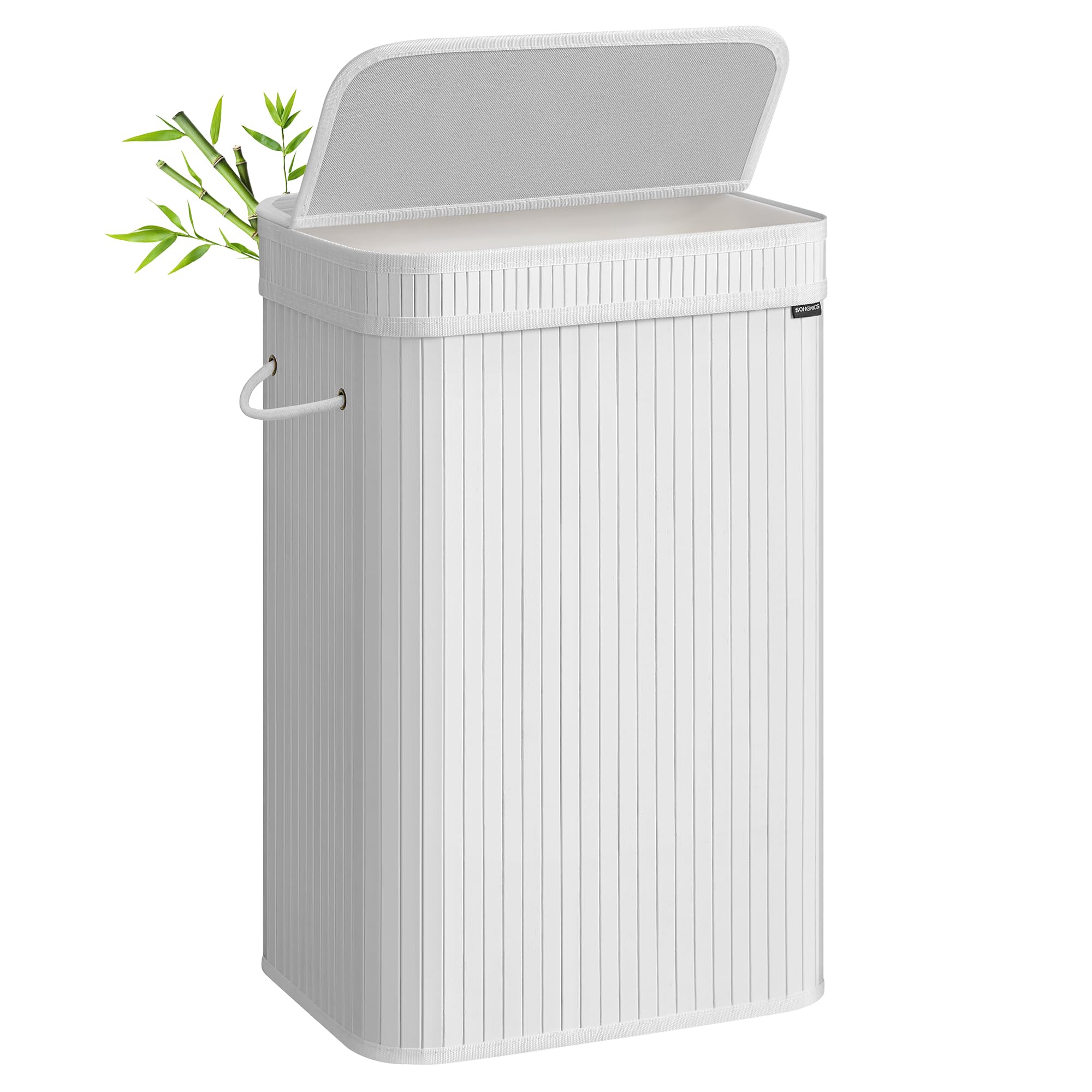 SONGMICS Bamboo Laundry Basket with Lid, Washing Basket for Laundry, 72 L