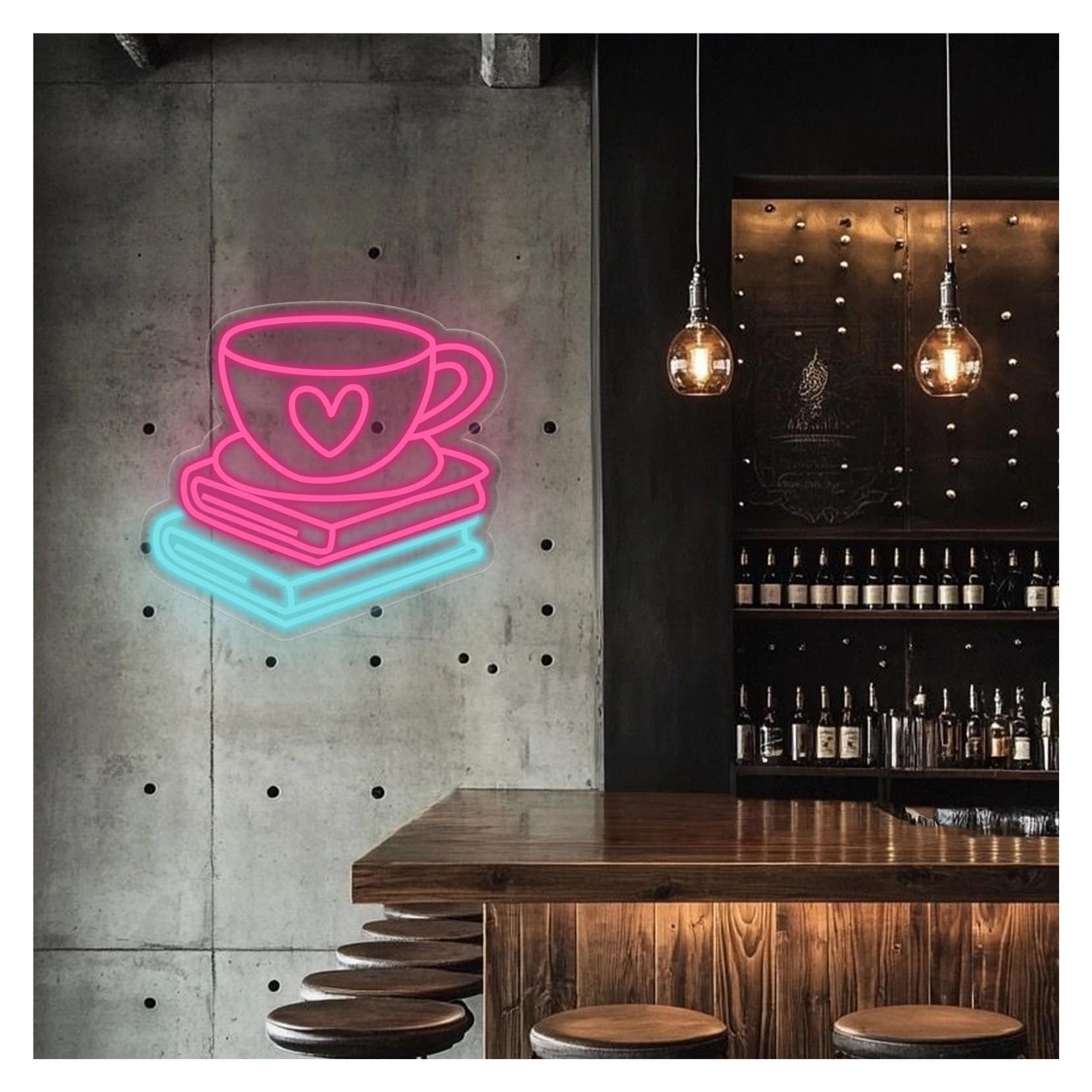 RONGCH Hanging Art Signs Coffee and Books Neon Sign,Suitable for Cozy Reading Nook Wall Decor with Dimmable 37cmx40cm(A)
