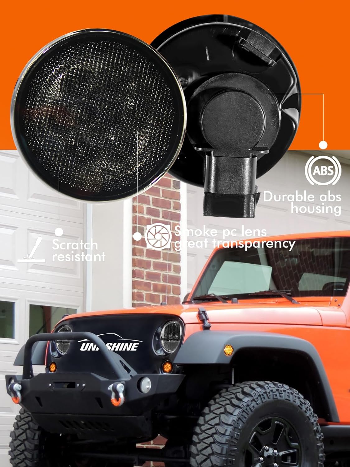 UNI-SHINE Turn Signal Lights Smoke Lens Amber Led Front Grill Indicator Parking Lights Compatible with Jeep Wrangler JK JKU 2007-2017,3500K Blinker