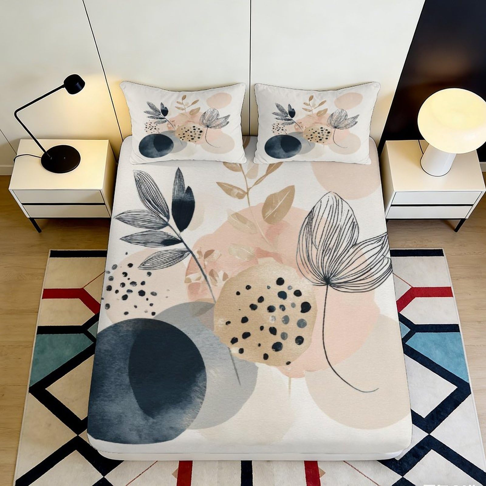 Pnayamiorkfel Style-1 3D Printed Abstract Botanical Fitted Sheet Microfiber Soft Peach Beige Artistic Mattress Cover For Bedroom Dorm Decor 90X200x25cm
