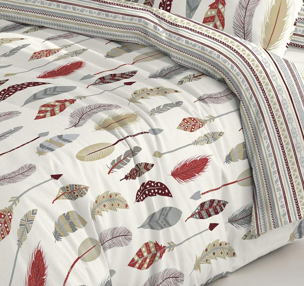 COTTON ARTean Funda Nórdica Reversible Cama 90 Salve ALGODÓN 100% Funda edredón 150x220 + 1 funda almohada Cierre con Botones.