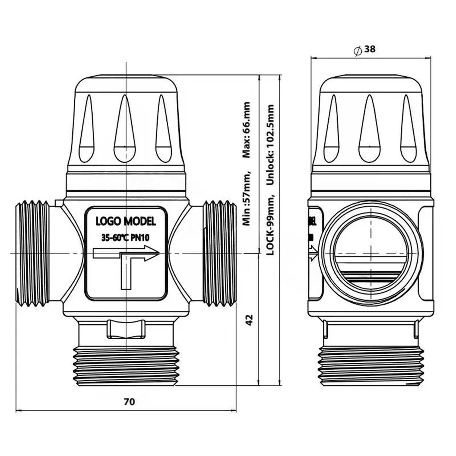 Valvola miscelatrice termostatica a 3 vie DN20/25 - Compatibile con scaldabagno solare e bagno, valvole miscelatrici termostatiche (filettatura maschio)(Male Thread DN25)