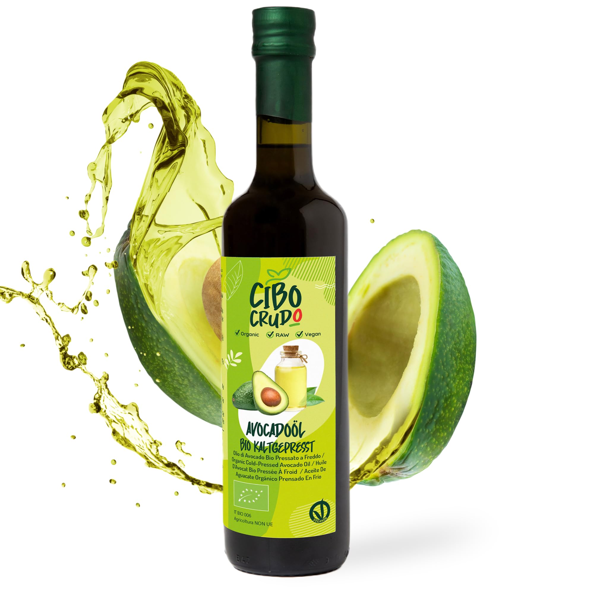 Bio Avocadoöl Extra zum Kochen - 500ml. Avocado Öl Bio Kaltgepresst 100% Rein Kaltgepresst und Nicht Raffiniert. Avocado Oil zum Braten Grillen und als Würzöl oder Marinieren.