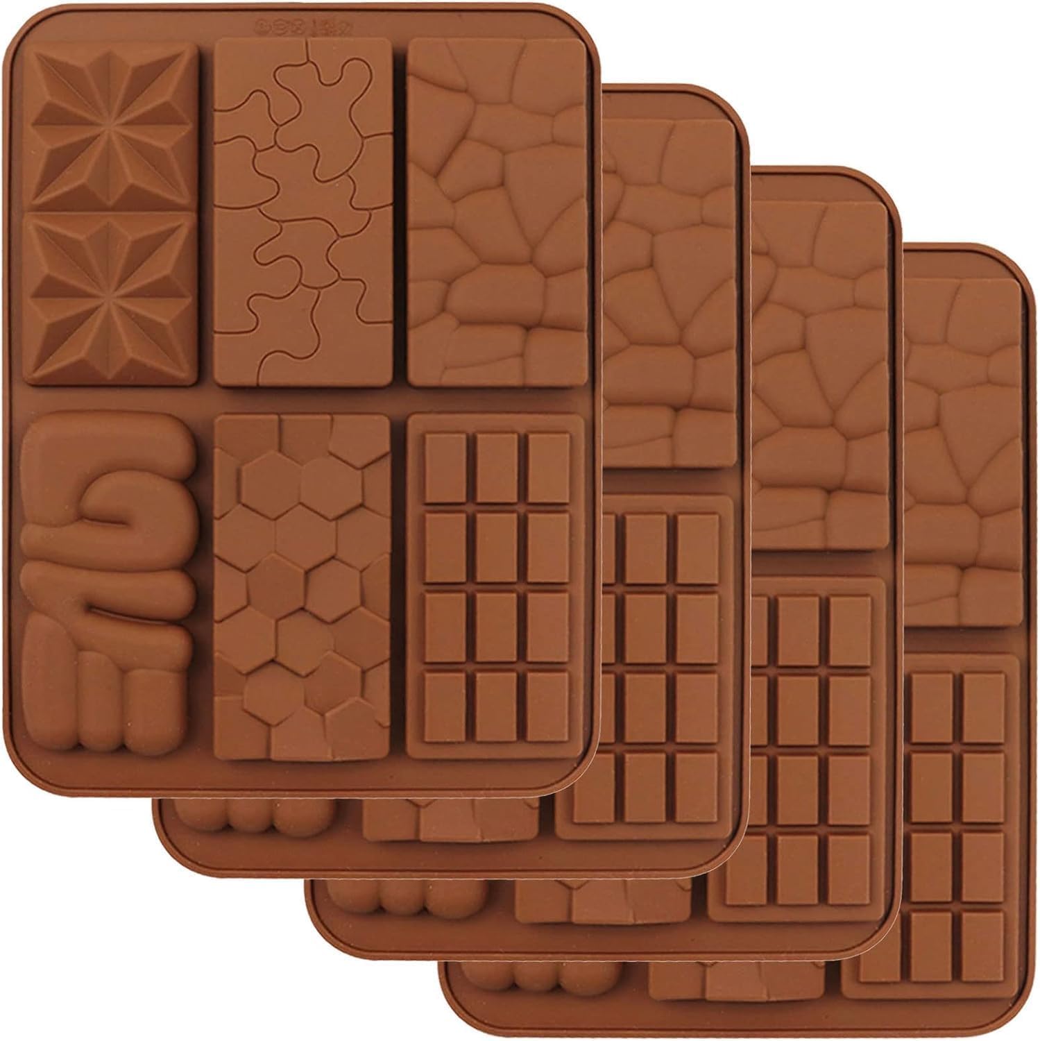 4 Pack Chocolate Molds, Nonstick Silicone Chocolate Candy Molds, Biodegradable Chocolate Bar Molds for Baking, Chocolate Snacks, Protein and Energy Bar Silicone Molds. (6 Cavity Molds)