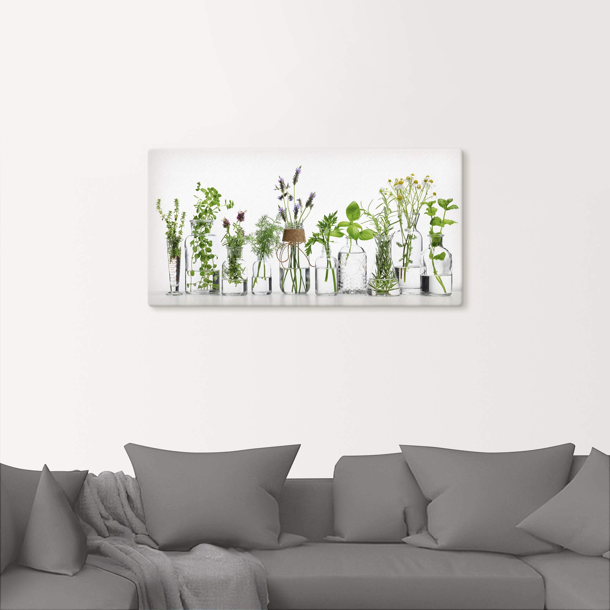 ARTLAND Wanddeko Leinwand Bilder Wandbild 100x50 cm Querformat Modern Küchenbilder Pflanzen Kräuter Blumen Gewürze Grün H9KE