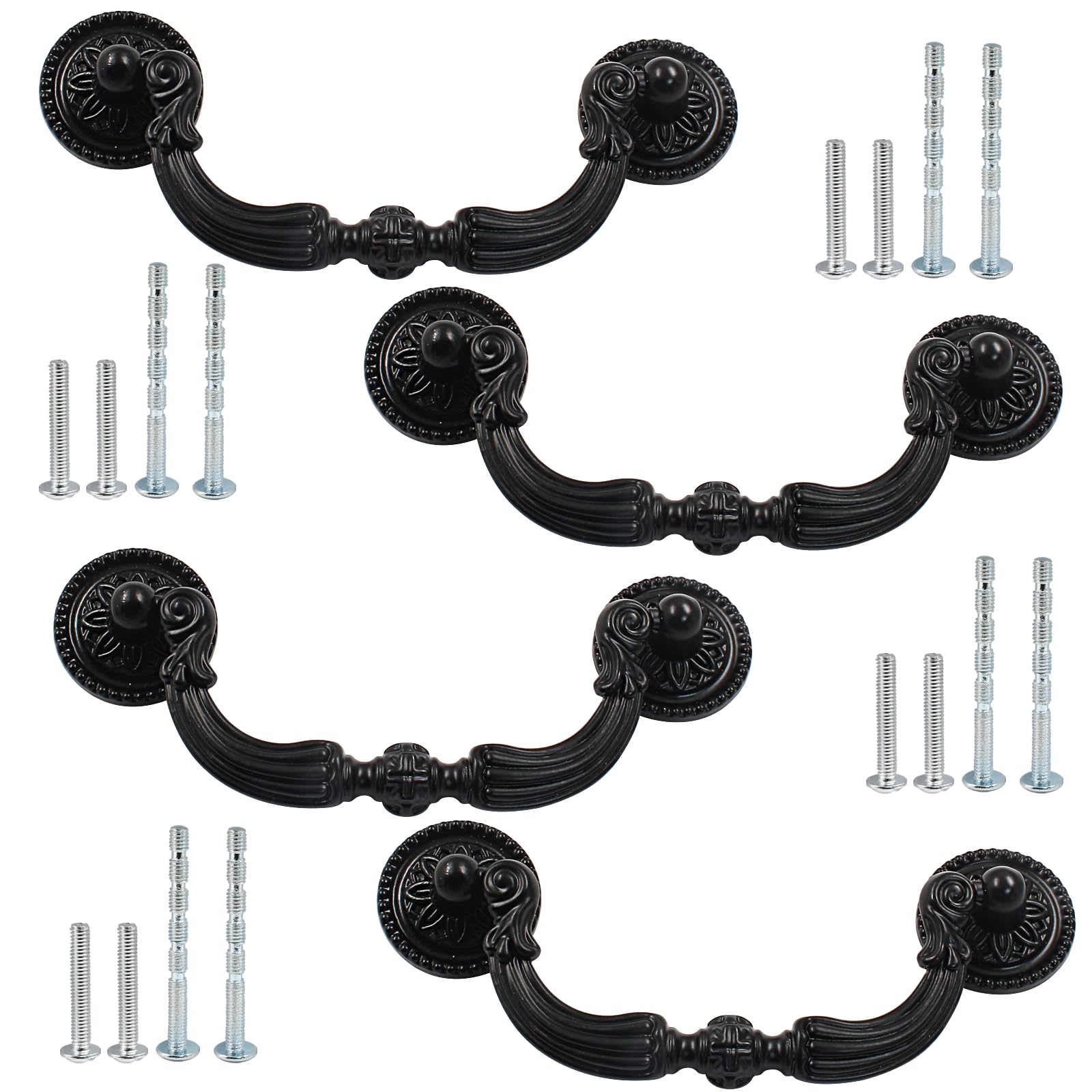 Waziaqoc 4 Pcs Antique Drop Drawer Pull Handles, 3.7 Inch Hole Center Swing Cabinet Dresser Handles, Vintage Hardware for Furniture, Dresser