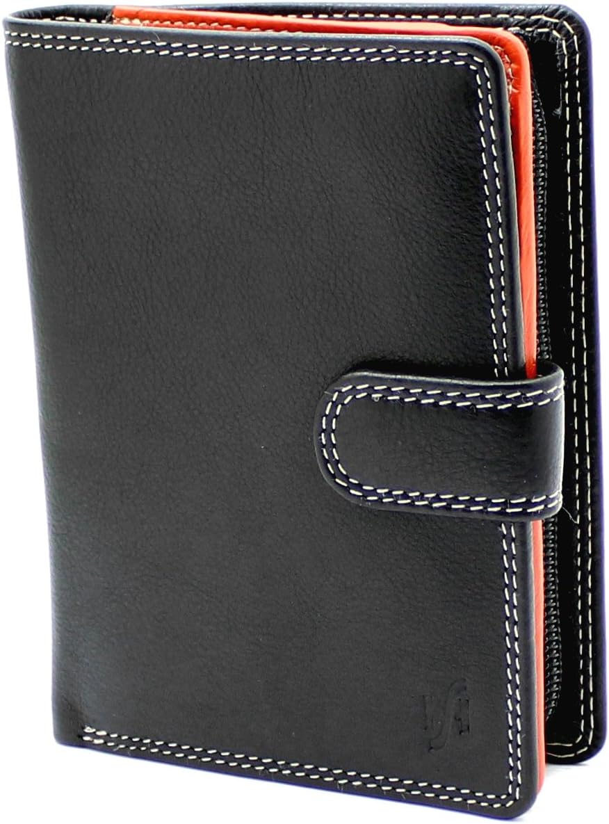 STARHIDE Womens RFID Blocking Compact Soft Leather Multi Coloured Purse with Zip Around Coin Pouch 5535 (Black Multi)