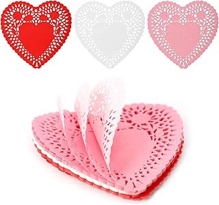 4.13'' 250pcs Paper Doilies Heart for Craft, Pink White Red Valentine Heart Doilies Lace Paper Valentine's Day Paper Decoration Heart Cutouts Decor Ornaments for Wedding Valentine's